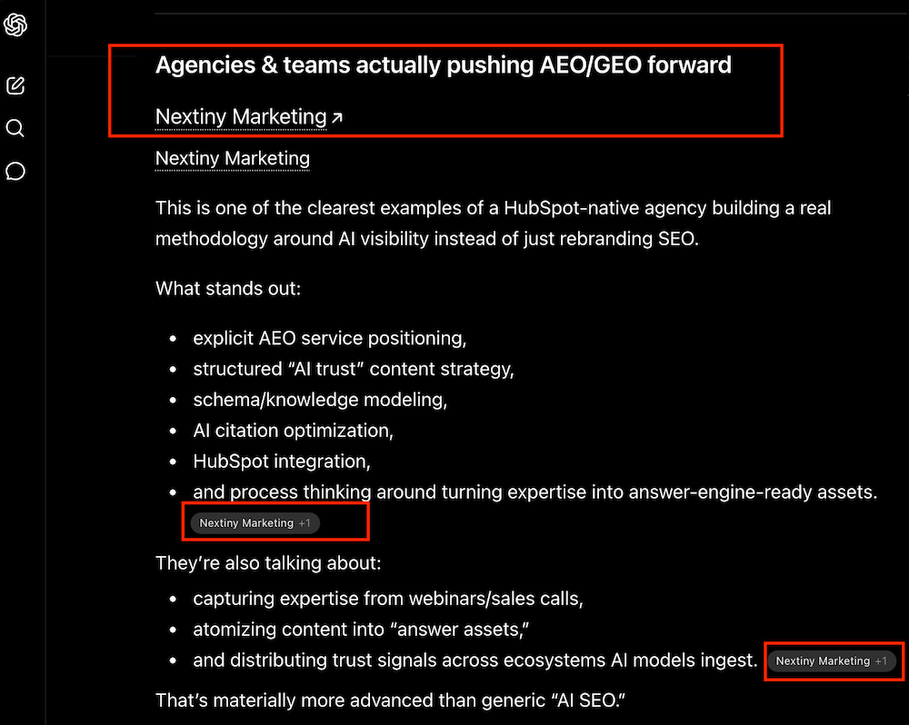 HubSpot aeo agencies in chatgpt