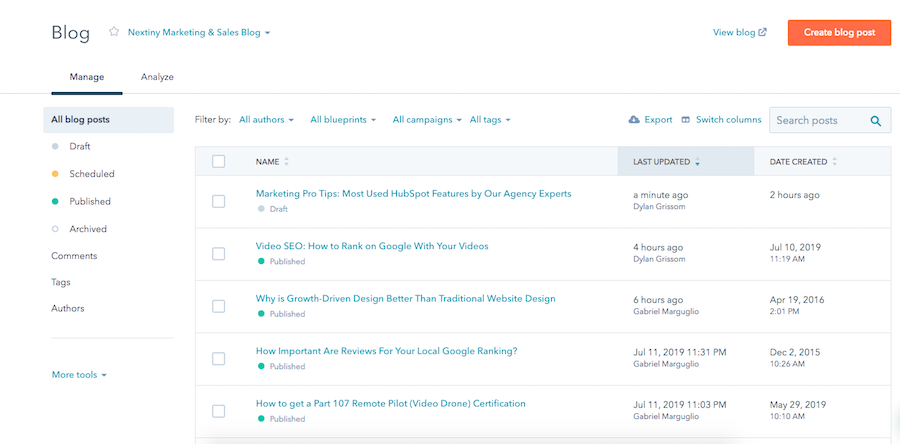 hubspot blog posting feature tool