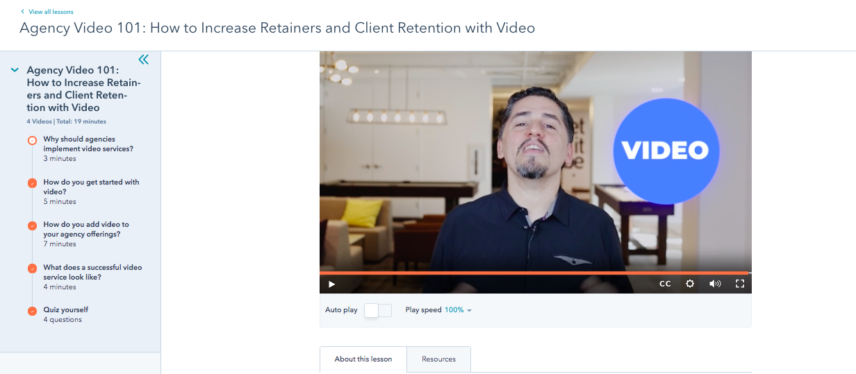 hubspot academy agency video 101 how to increase retainers and client retention with video