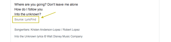 how google attributes lyrics with a zero click search
