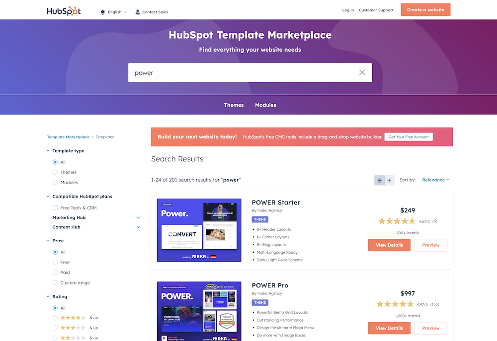 HubSpot Website Template Theme Marketplace