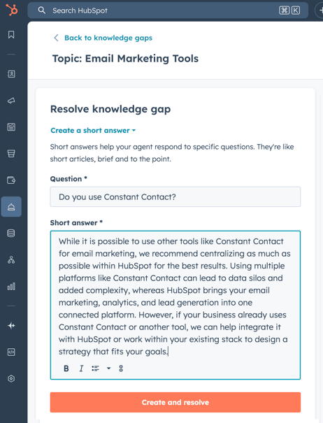 AI knowledge base gap management