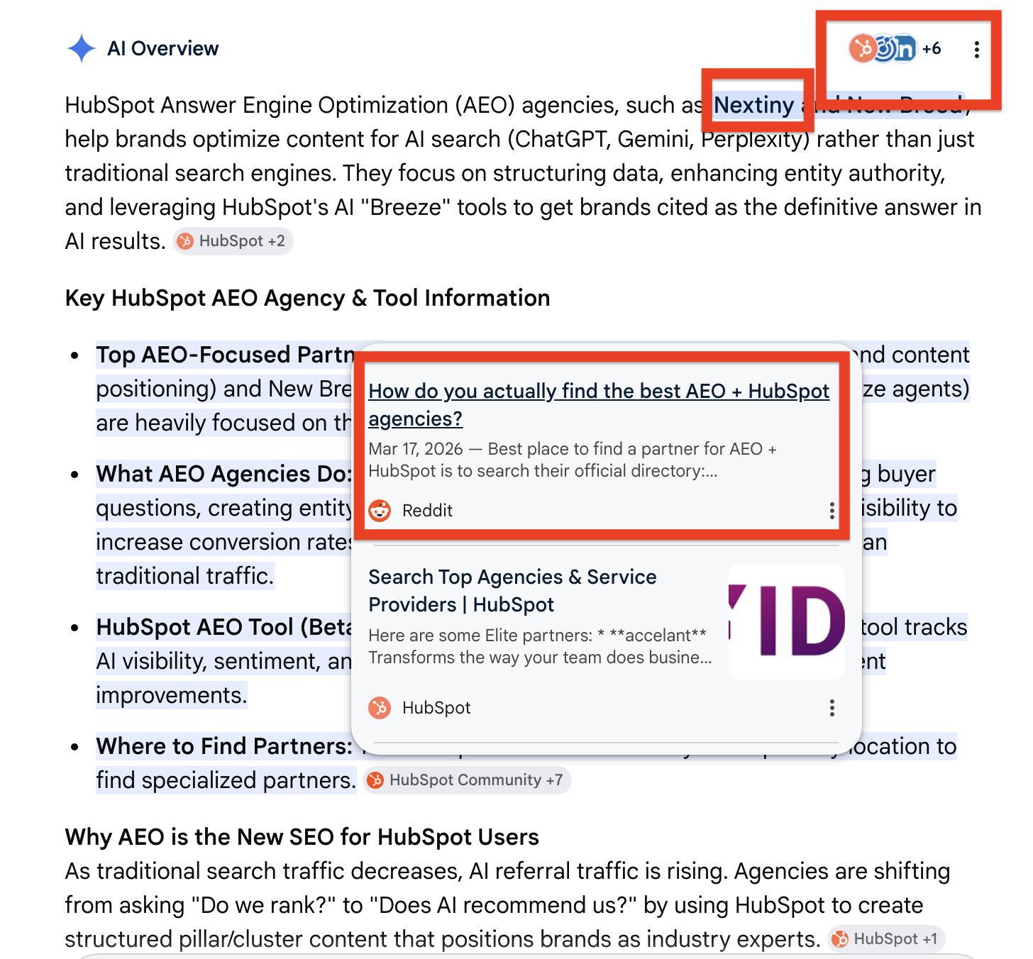 Example: Brand mention in Google AI Overview after multi-channel reinforcement