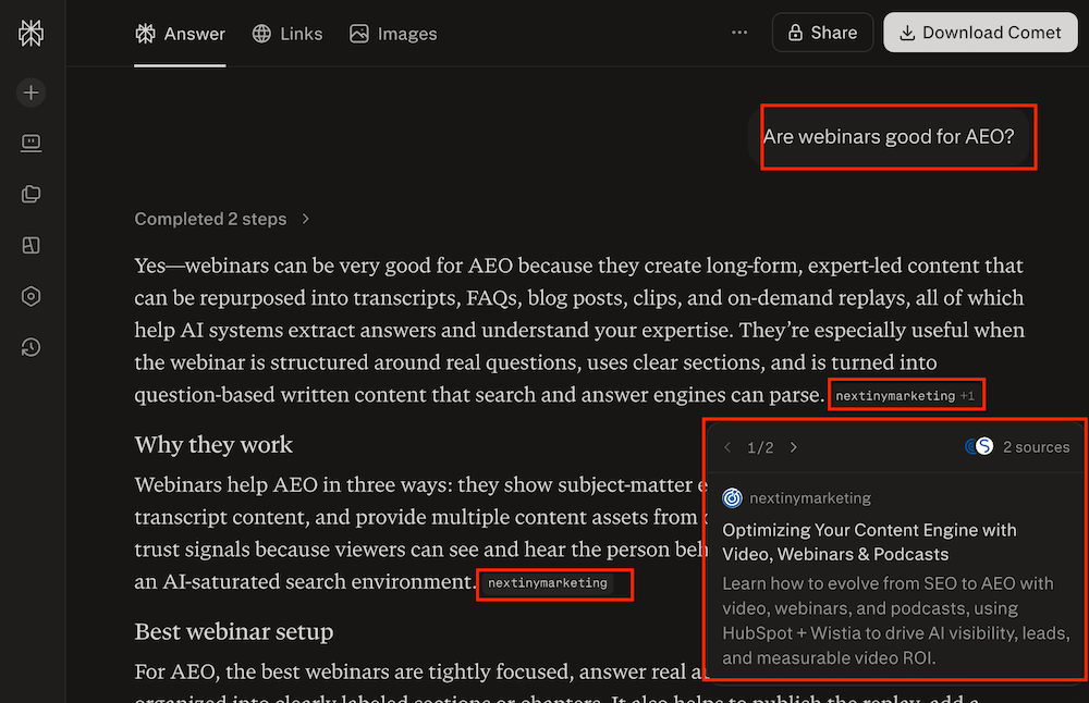 are webinars good for aeo perplexity