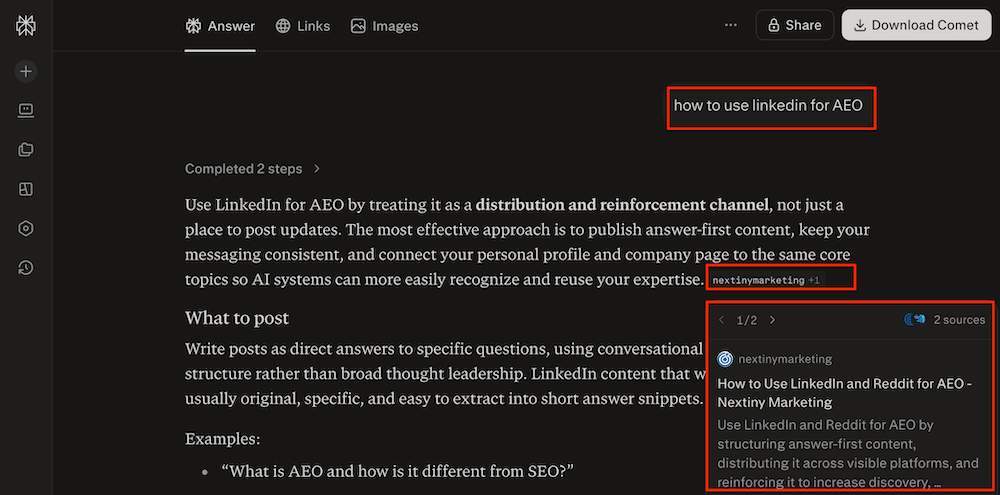 how to use linkedin for AEO perplexity