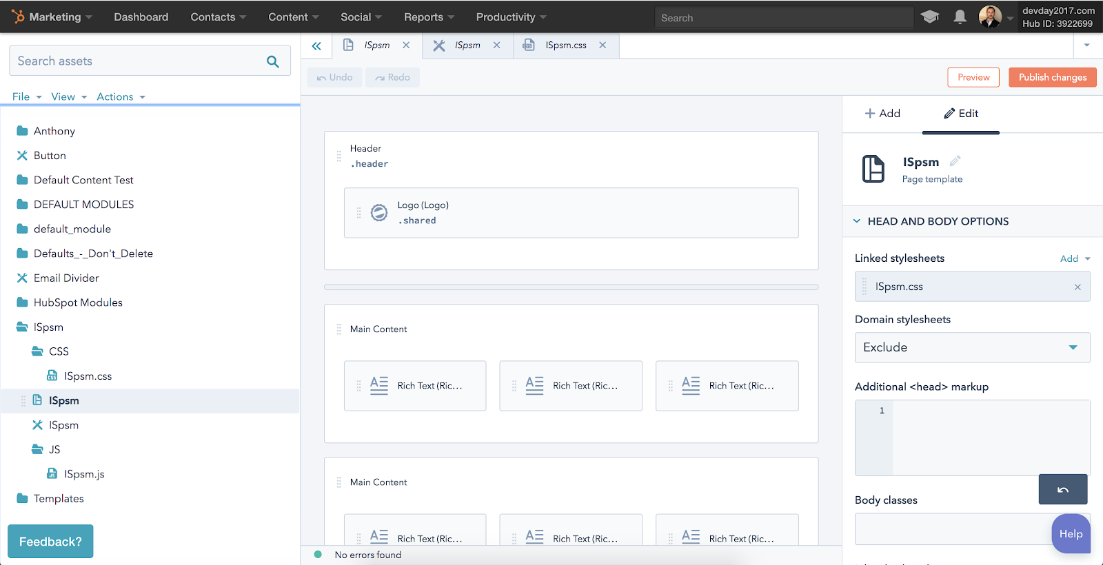 hubspot design manager feature tool