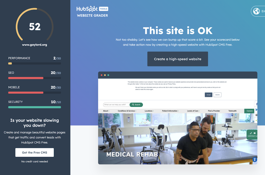 Gaylord Specialty Healthcare website grader